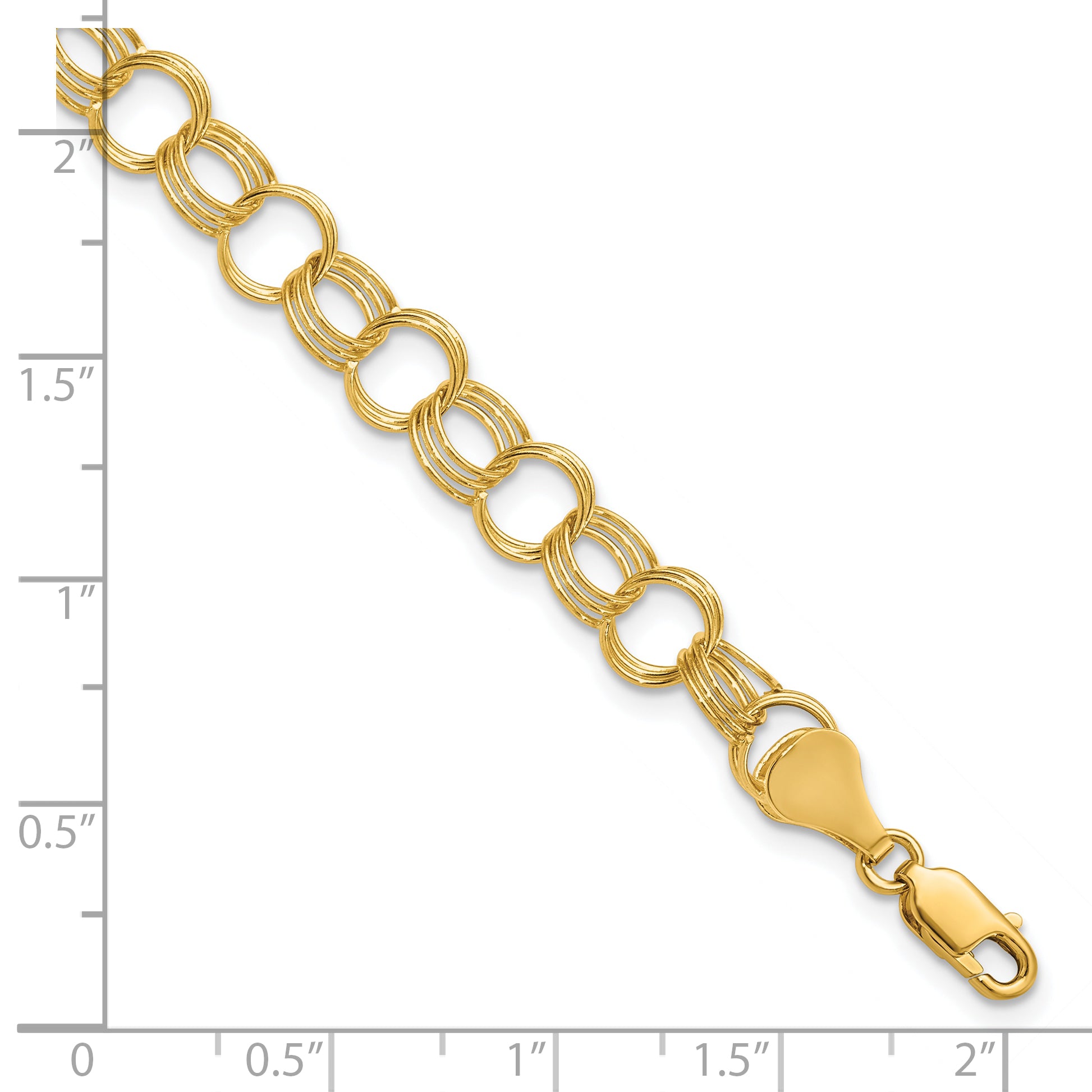 10K Yellow Gold Solid Triple Link Charm Bracelet