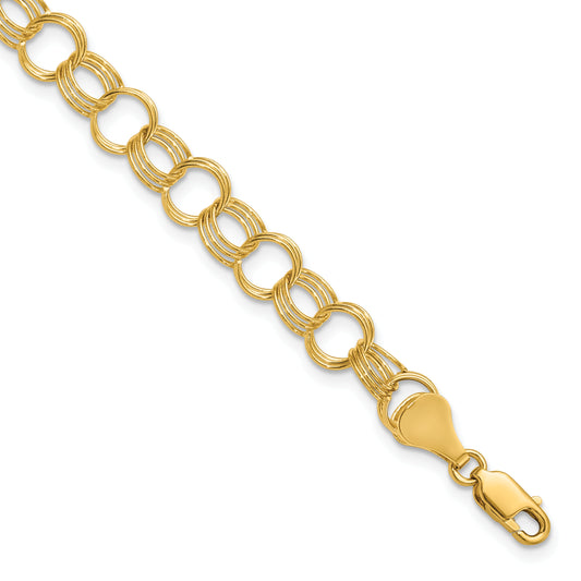 10K Yellow Gold Solid Triple Link Charm Bracelet