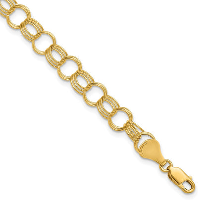 10K Yellow Gold Solid Triple Link Charm Bracelet