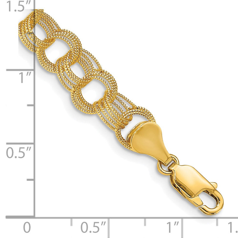 10K Yellow Gold Solid Triple Link Charm Bracelet