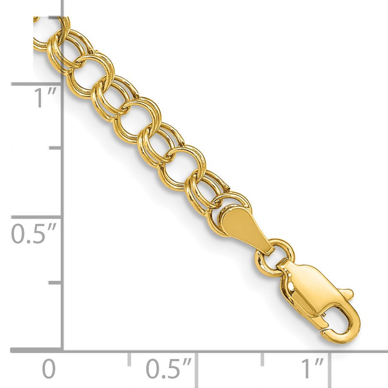 10K Yellow Gold Hollow Double Link Charm Bracelet