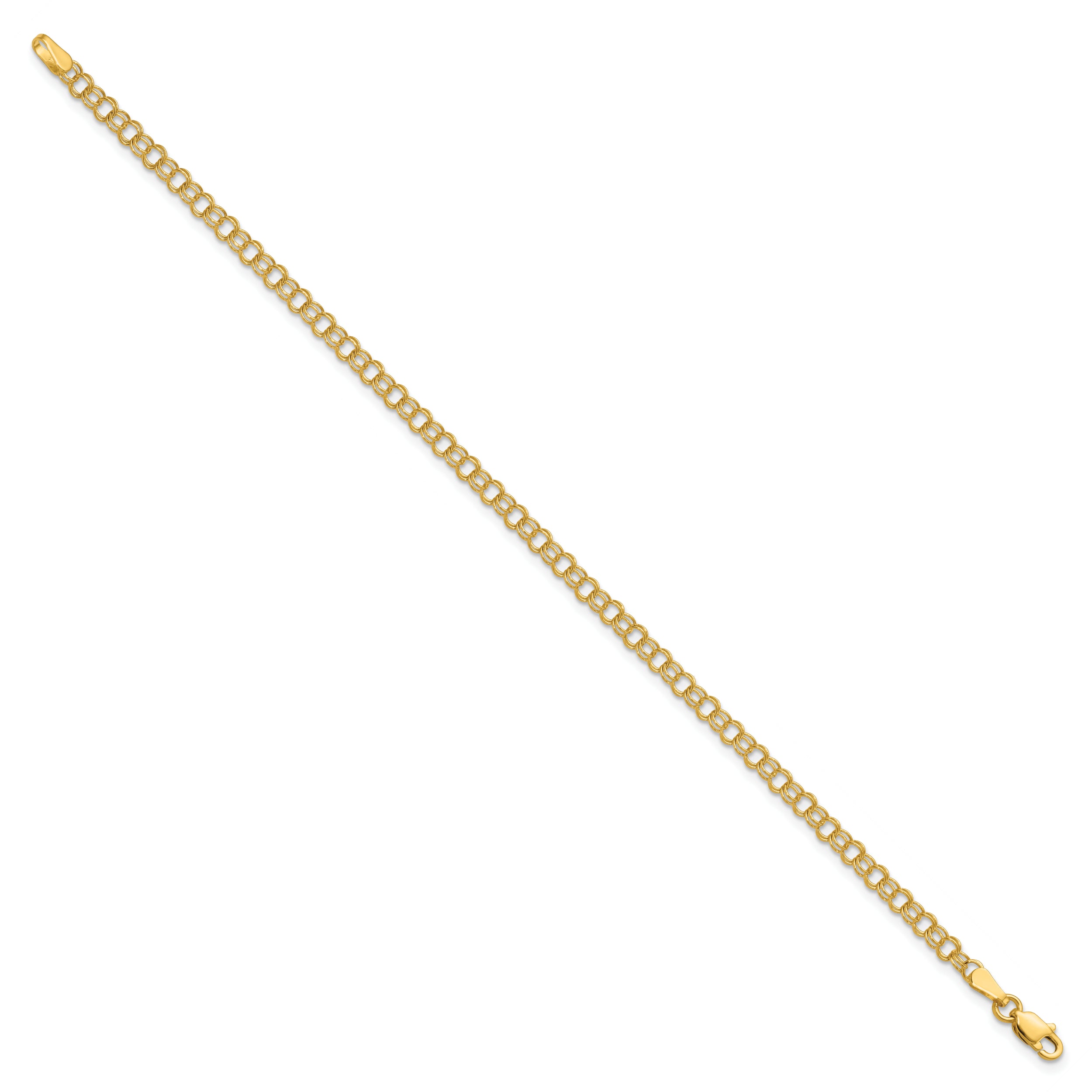 10K Yellow Gold 3.5mm Solid Double Link Charm Bracelet
