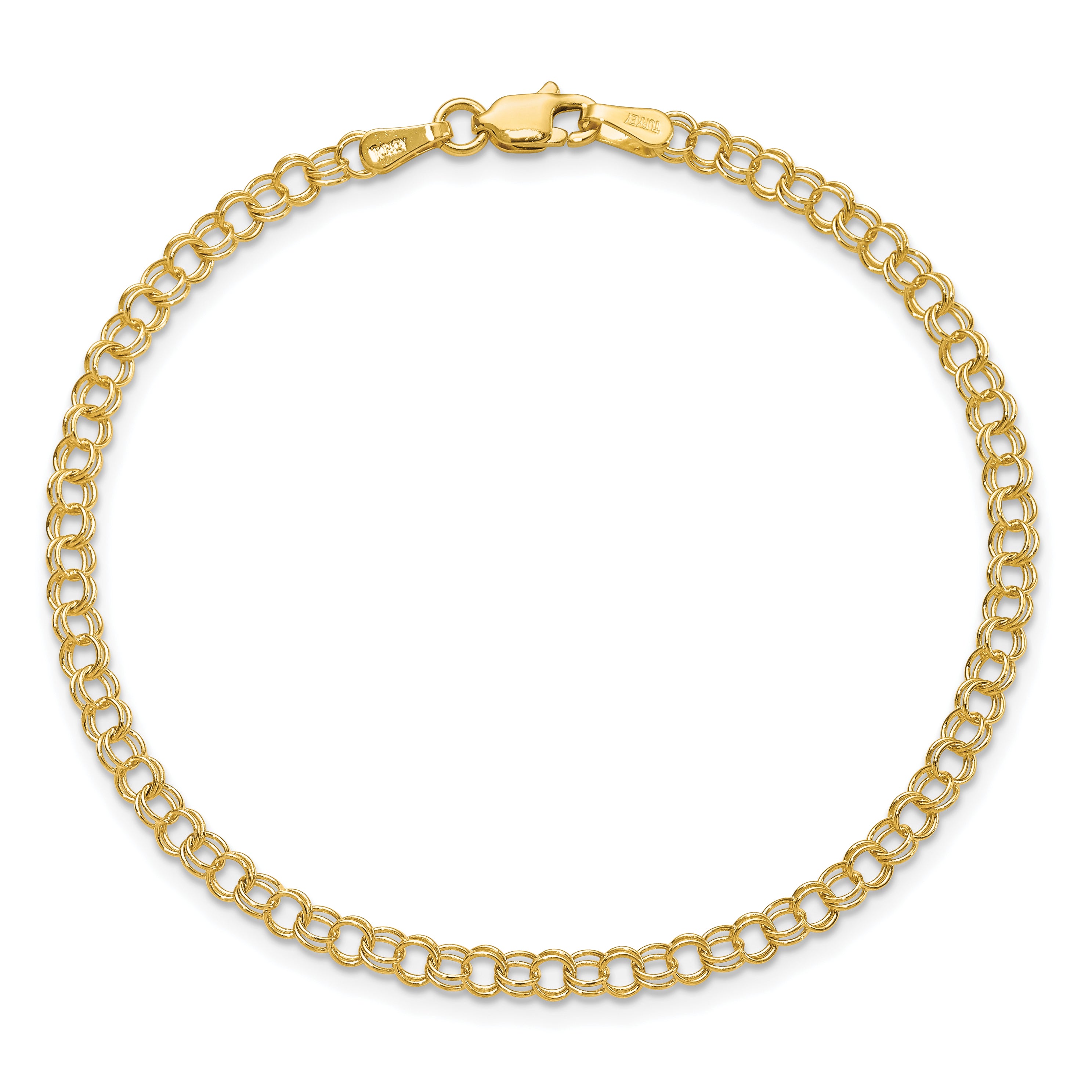 10K Yellow Gold 3.5mm Solid Double Link Charm Bracelet