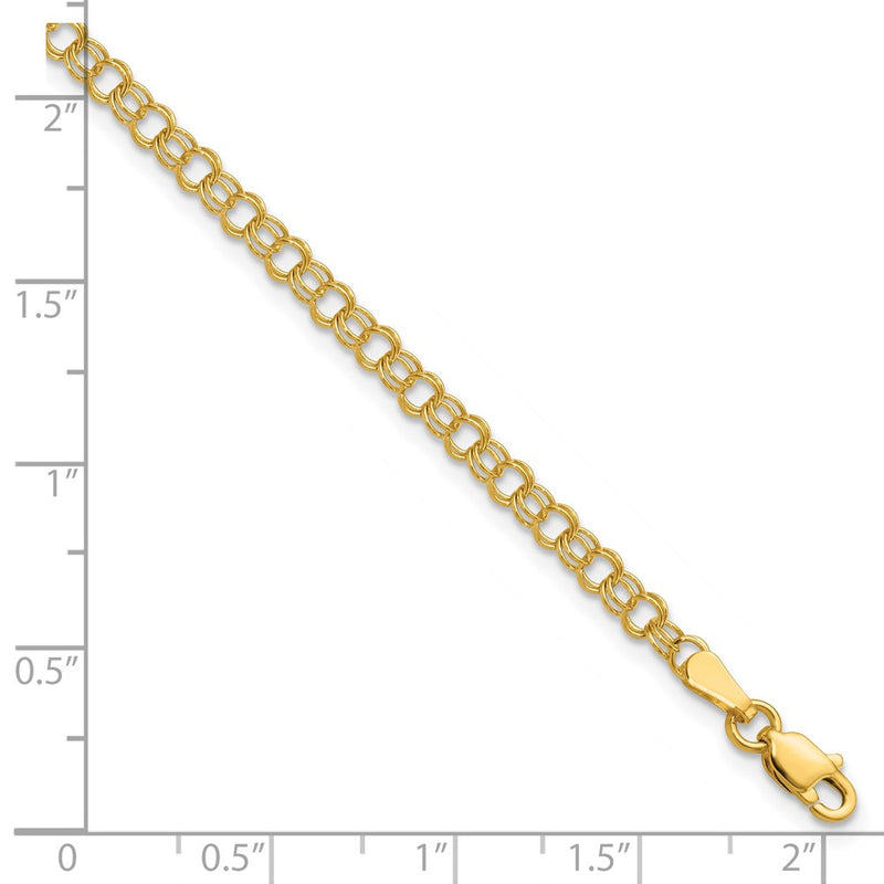 10K Yellow Gold 3.5mm Solid Double Link Charm Bracelet