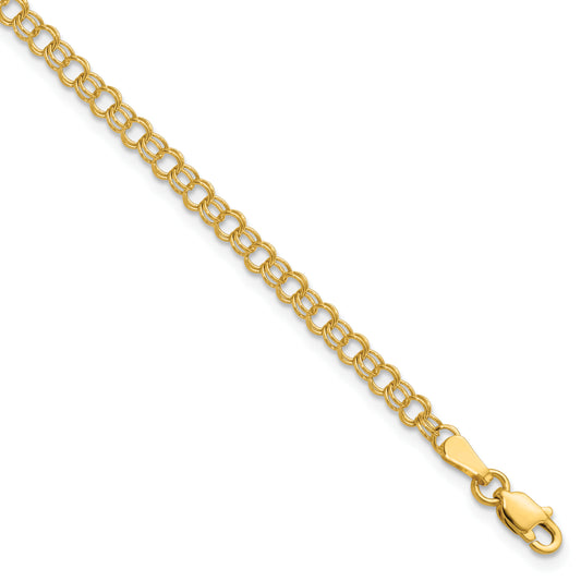 10K Yellow Gold 3.5mm Solid Double Link Charm Bracelet