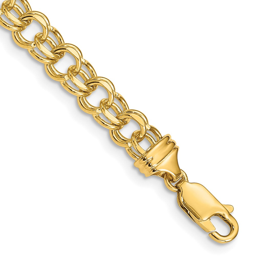 10K Yellow Gold 8In 5.5mm Solid Double Link Charm Bracelet