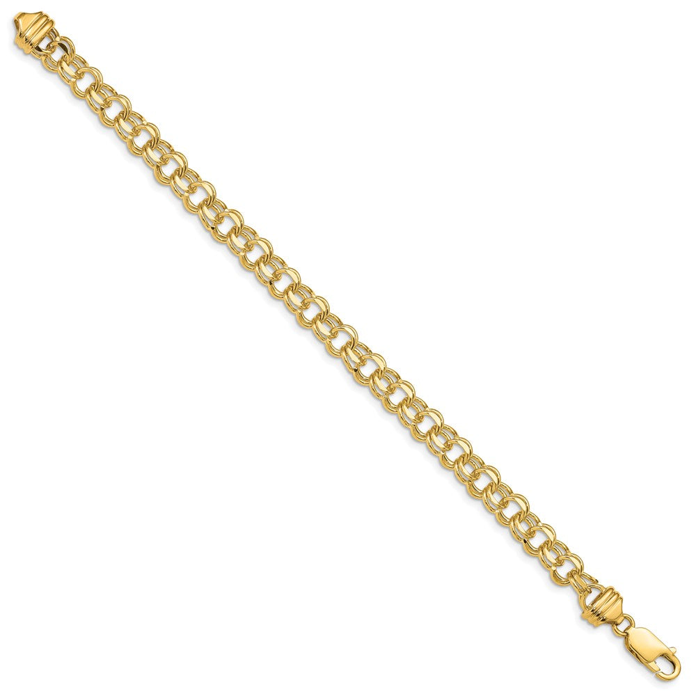 10K Yellow Gold 8In 6.5mm Solid Double Link Charm Bracelet