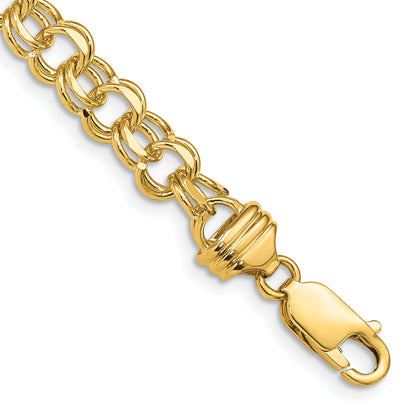 10K Yellow Gold 7In 6.5mm Solid Double Link Charm Bracelet