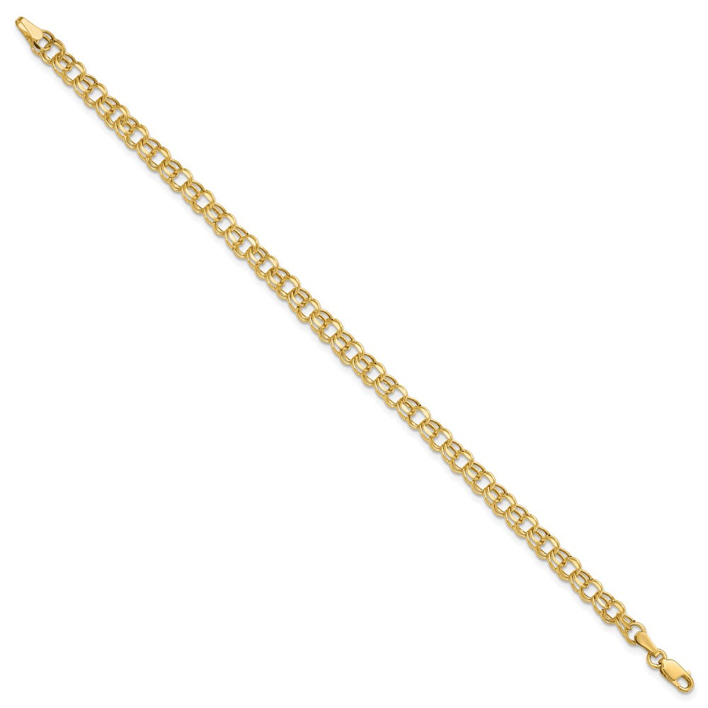 10K Yellow Gold 6In 4.5mm Hollow Diamond-Cut Double Link Charm Bracelet