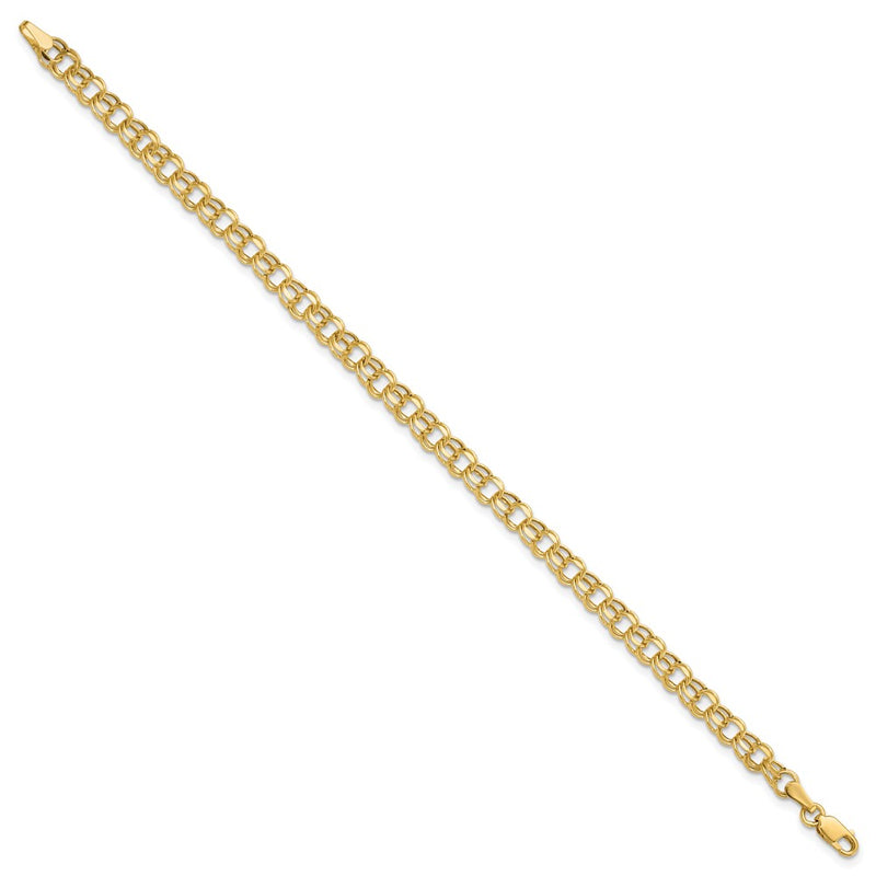 10K Yellow Gold 6In 4.5mm Hollow Diamond-Cut Double Link Charm Bracelet