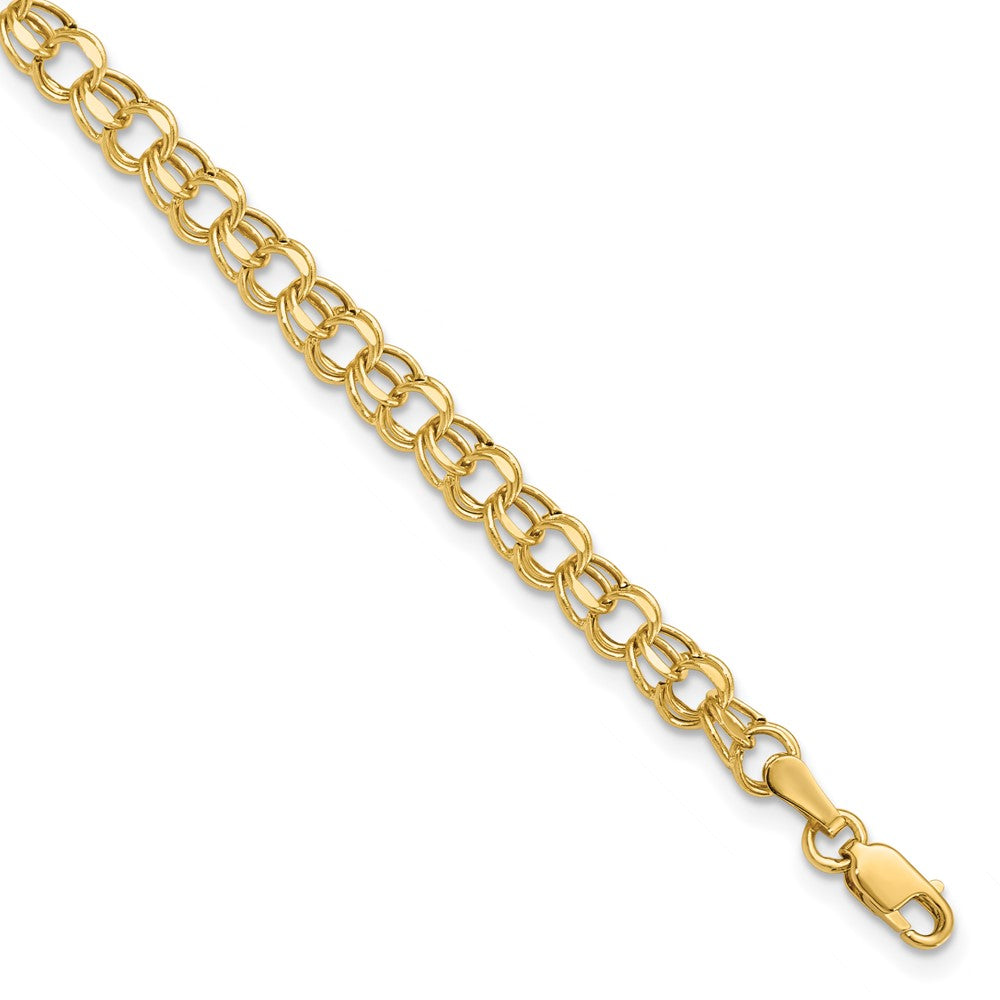 10K Yellow Gold 6In 4.5mm Hollow Diamond-Cut Double Link Charm Bracelet