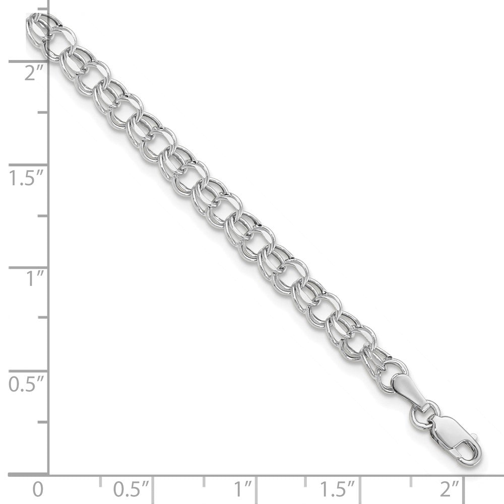 10K White Gold 6In 4.5mm Hollow Dia-Cut Dbl Link Charm Bracelet