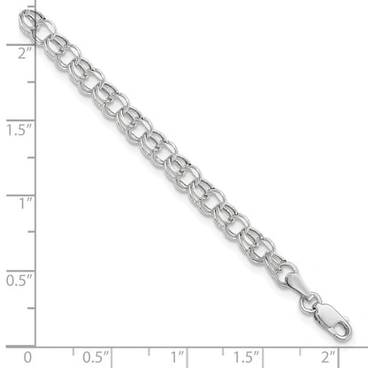 10K White Gold 6In 4.5mm Hollow Dia-Cut Dbl Link Charm Bracelet