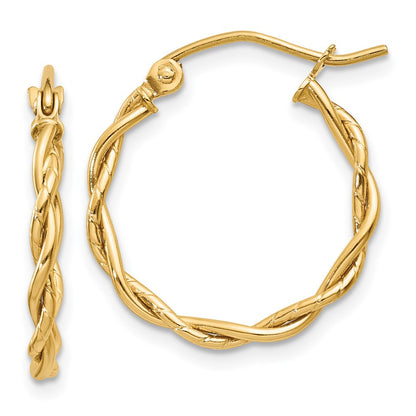 10K Yellow Gold Polished 2.25mm Twisted Hoop Earrings