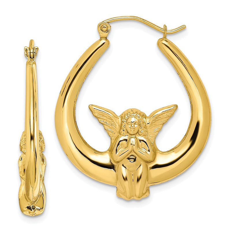 10K Yellow Gold Angel Hoop Earrings