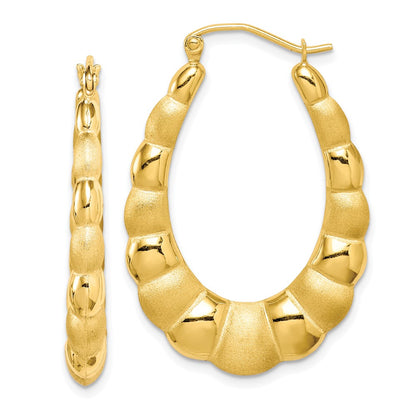10K Yellow Gold Satin And Polished Hollow Fancy Earrings