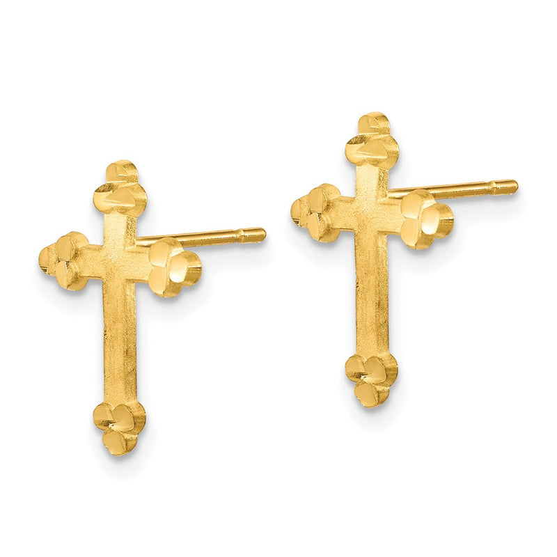 10K Yellow Gold Budded Cross Earring