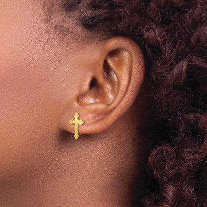 10K Yellow Gold Budded Cross Earring
