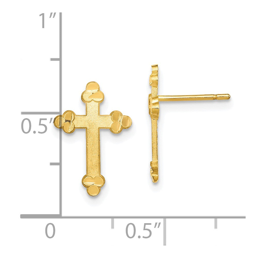 10K Yellow Gold Budded Cross Earring