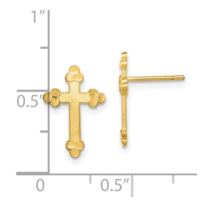 10K Yellow Gold Budded Cross Earring