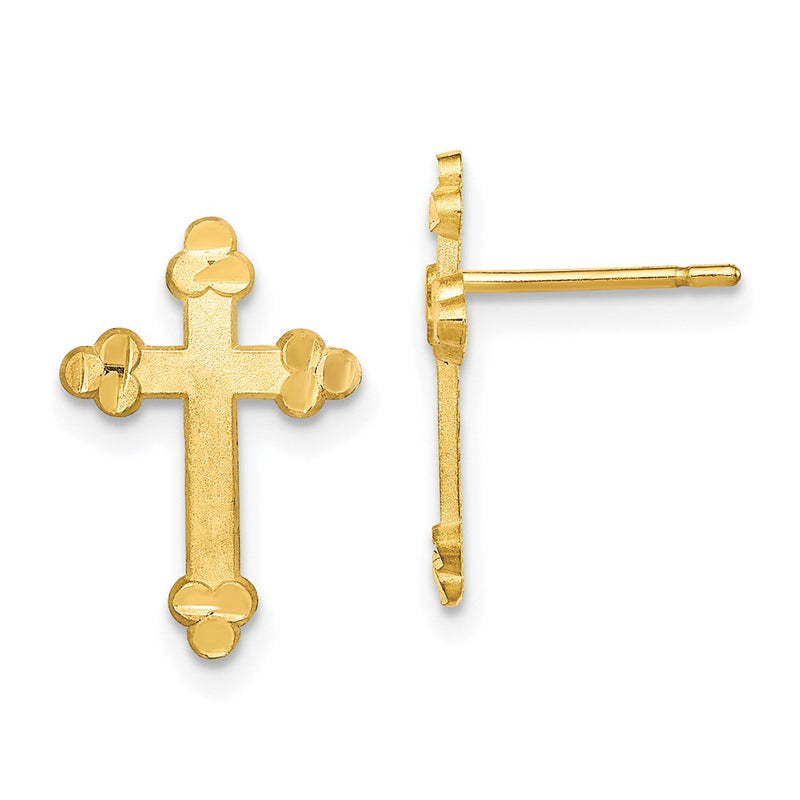 10K Yellow Gold Budded Cross Earring