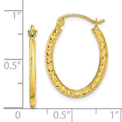 10K Yellow Gold Textured Hollow Oval Hoop Earrings