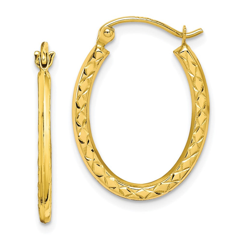 10K Yellow Gold Textured Hollow Oval Hoop Earrings