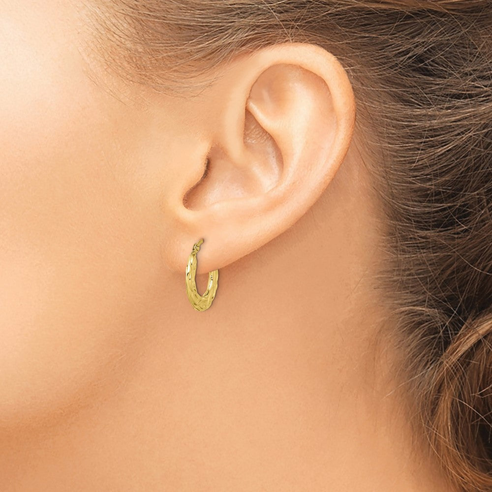 10K Yellow Gold Patterned Hollow Hoop Earrings