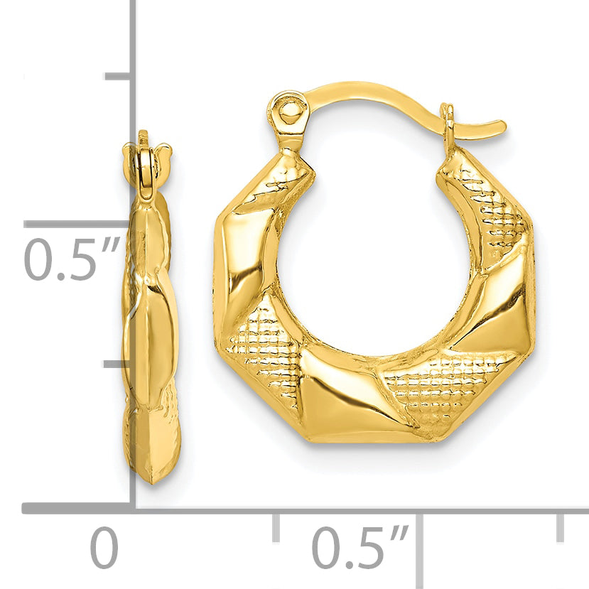 10K Yellow Gold Scalloped Textured Hollow Hoop Earrings