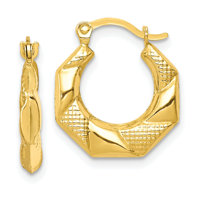 10K Yellow Gold Scalloped Textured Hollow Hoop Earrings