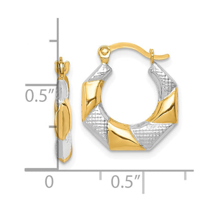 10K Yellow W/Rhodium And White Rhodium Scalloped Hollow Hoop Earrings