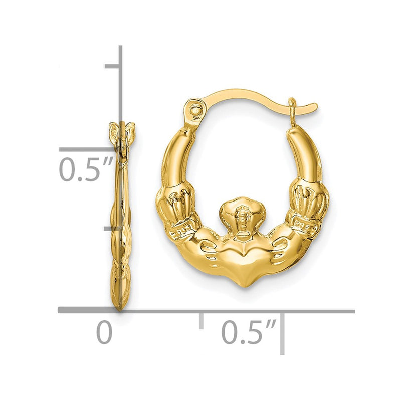 10K Yellow Gold Claddagh Hollow Hoop Earrings