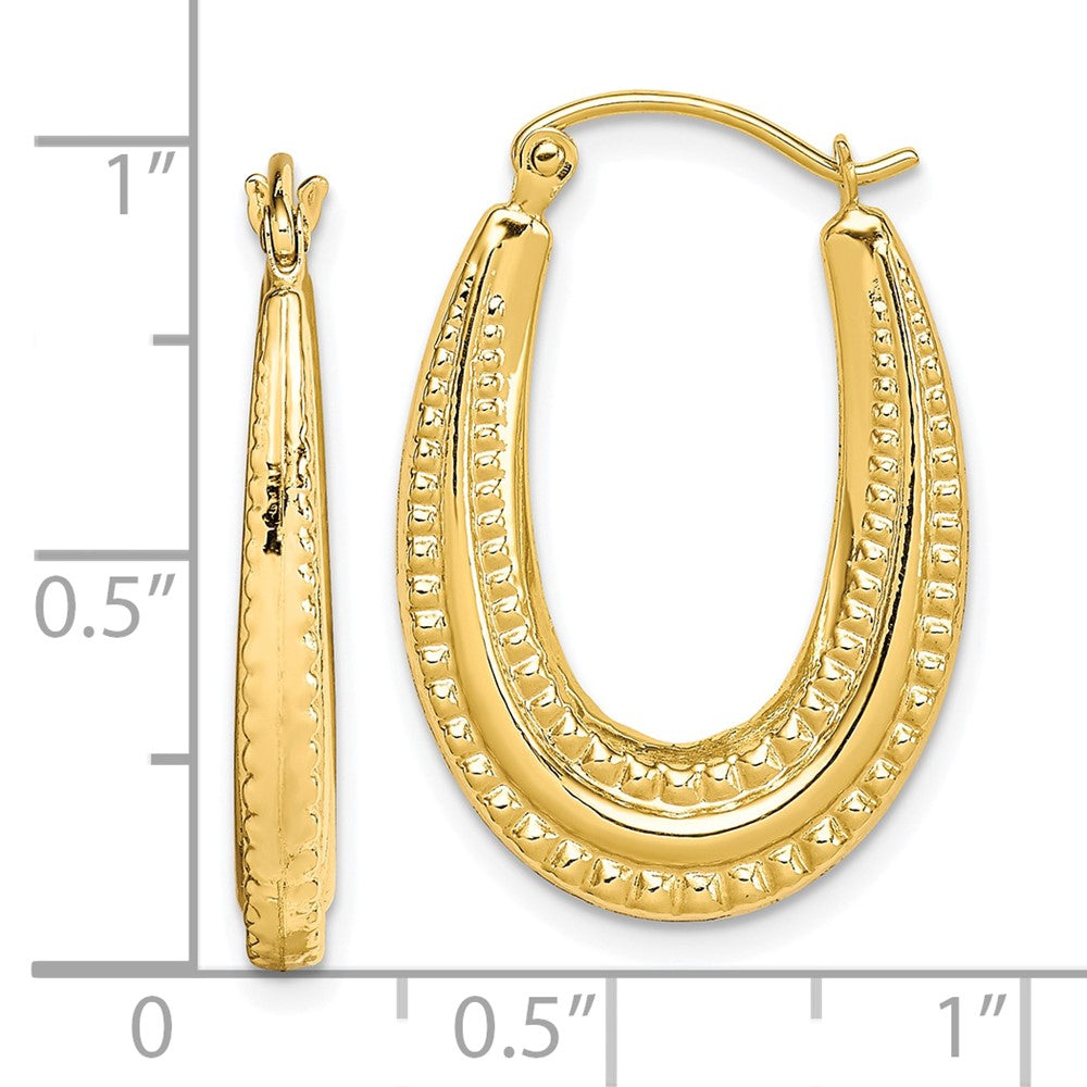 10K Yellow Gold Textured Oval Hollow Hoop Earrings