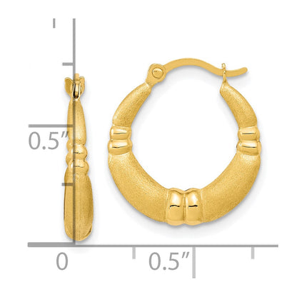 10K Yellow Gold Polished And Satin Hoop Earrings