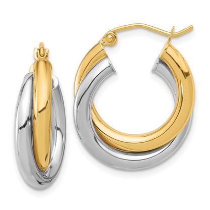 10K Two-Tone Polished Double Tube Hoop Earrings