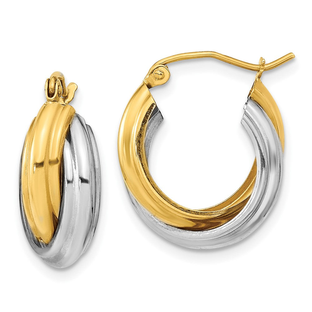 10K Two-Tone Polished Double Hoop Earrings