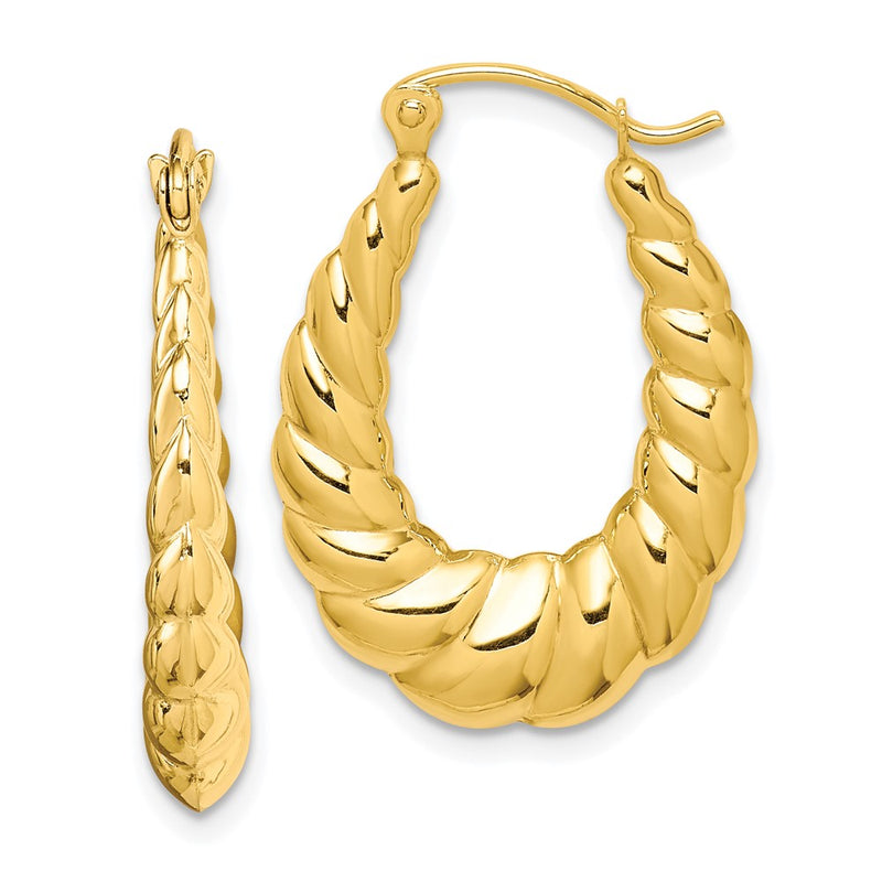 10K Yellow Gold Polished Twisted Hollow Hoop Earrings