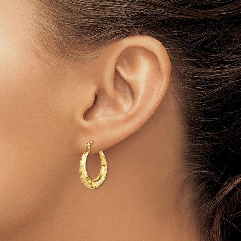 10K Yellow Gold Polished & Diamond Cut Hoop Earrings