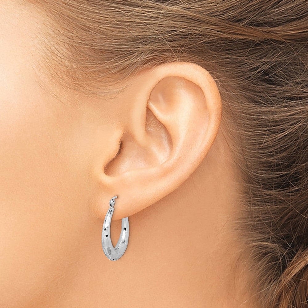 10K White Gold Polished & D/C Hoop Earrings