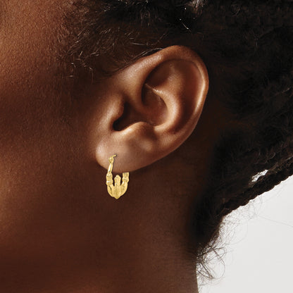 10K Yellow Gold Polished & Satin Claddagh Hoop Earrings
