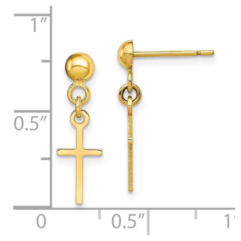 10K Yellow Gold Yg Polished Cross Dangle Post Earrings