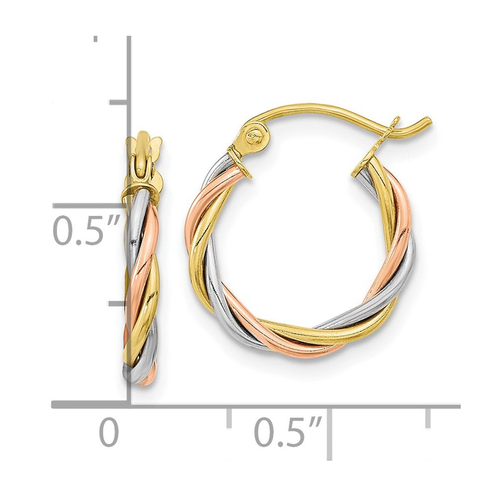 10K Tri Color Tri-Color Polished 2.5mm Twisted Hoop Earrings