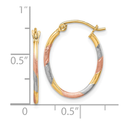 10K Yellow W/Rhodium & White And Rose Rhodium Diamond Cut Hoop Earrings