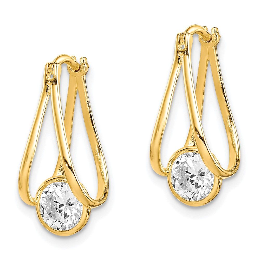 10K Yellow Gold Polished Cz Hoop Earrings
