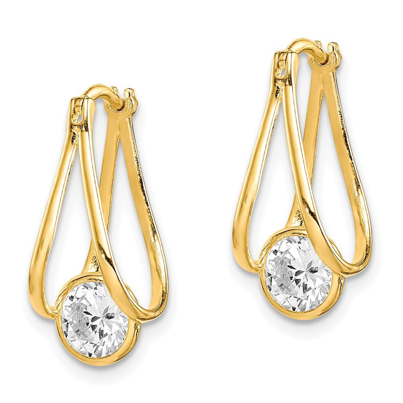 10K Yellow Gold Polished Cz Hoop Earrings