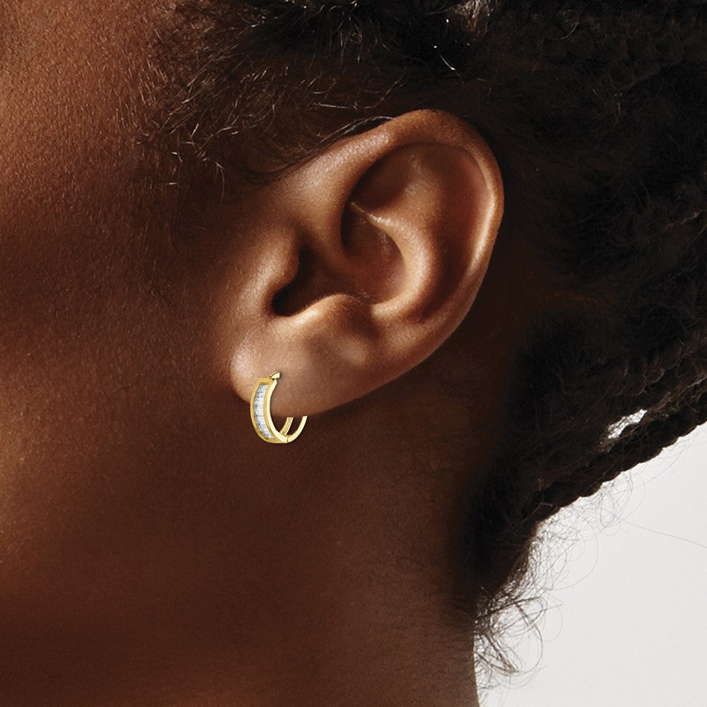 10K Yellow Gold Cz Hinged Hoop Earrings