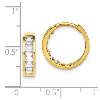 10K Yellow Gold Cz Hinged Hoop Earrings