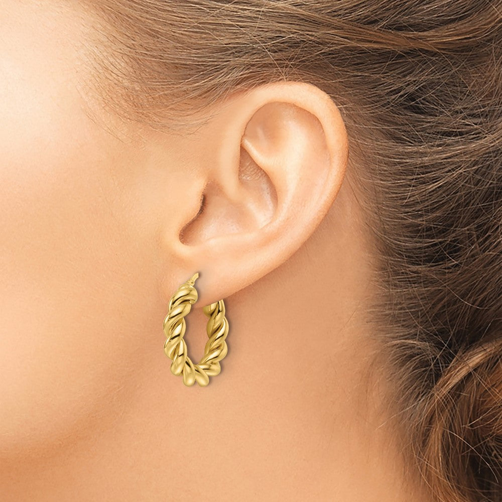 10K Yellow Gold 10Ky Polished 5.3mm Hollow Twisted Round Hoop Earrings