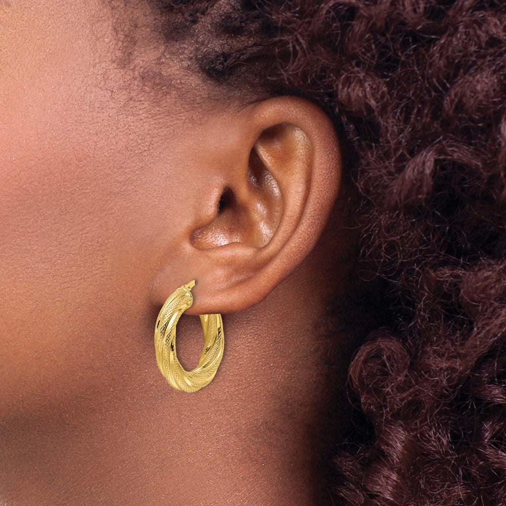 10K Yellow Gold 10Ky Polished 4.7mm Textured Twist Round Hoop Earrings
