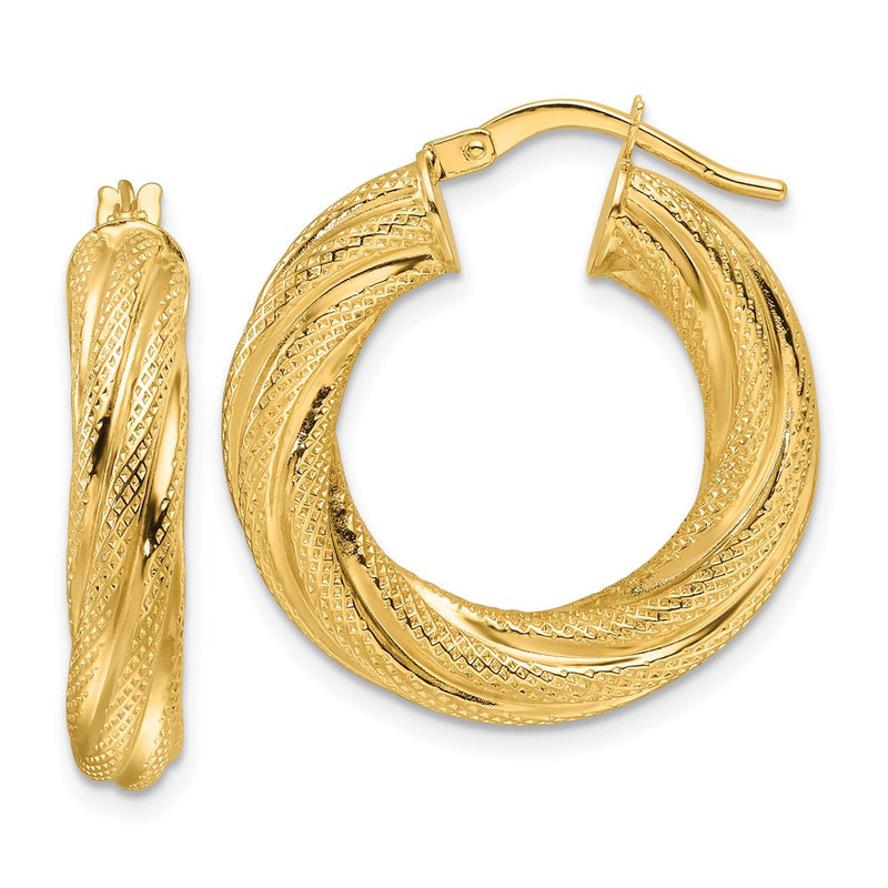 10K Yellow Gold 10Ky Polished 4.7mm Textured Twist Round Hoop Earrings